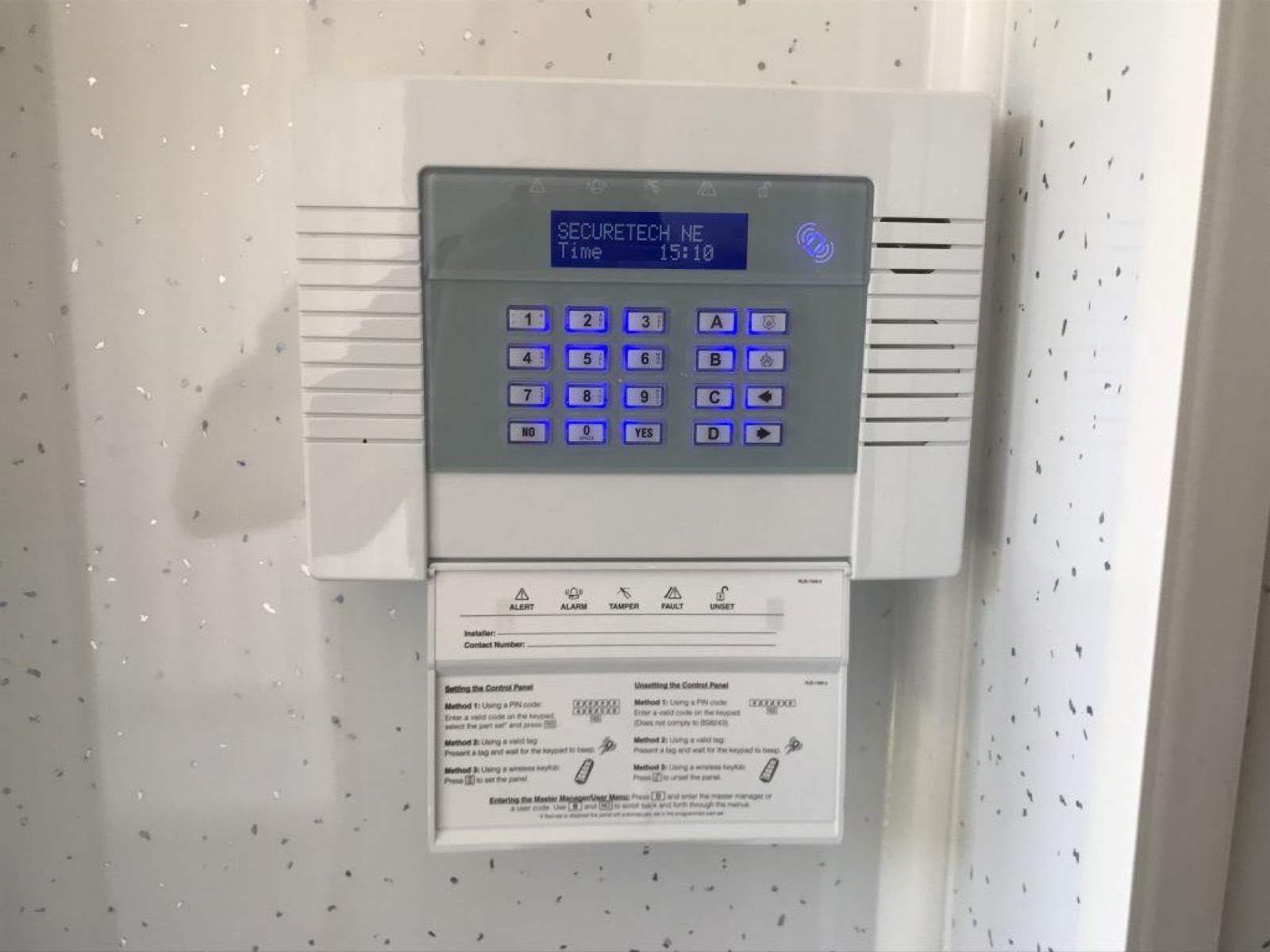 SecureTech intruder alarm control panel and keypad